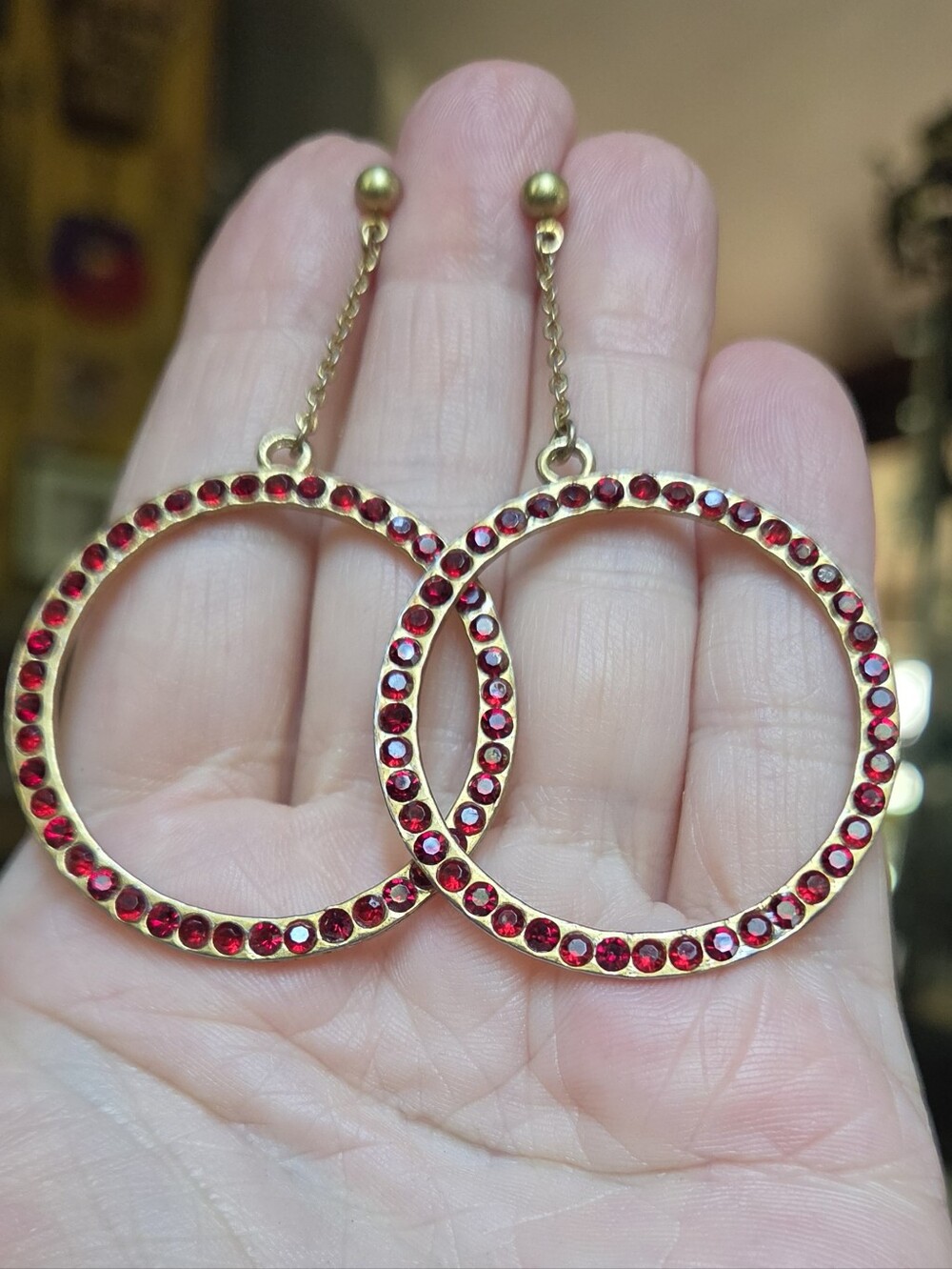 New York & Company Gold Hoop Earrings with Red Stones